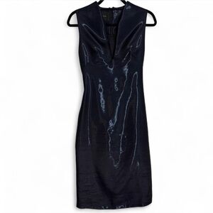Cedric Charlier navy iridescent liquid fabric sleeveless dress